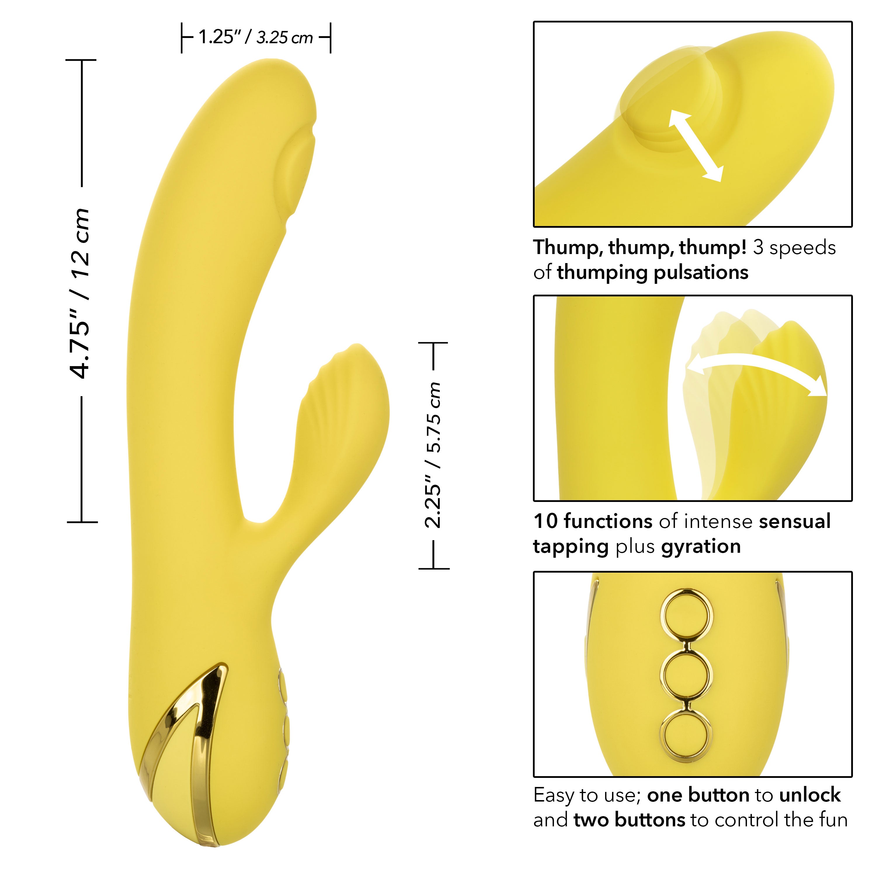 California Dreaming San Diego Seduction Yellow Silicone Dual-Action Massager with Triple Motors and 10 Functions > Vibrators > Ladies > Rabbit