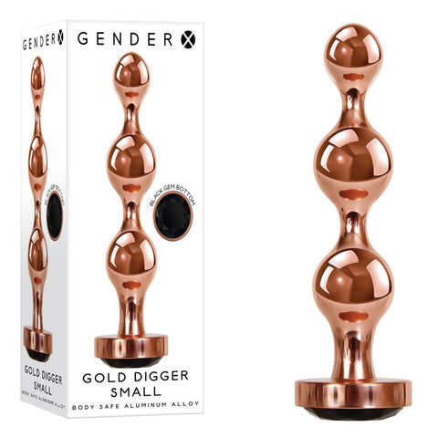 Gender X GOLD DIGGER SMALL - Small Butt Plug with Black Gem Base Rose Gold > Anal Range > Jewel Butt Plugs