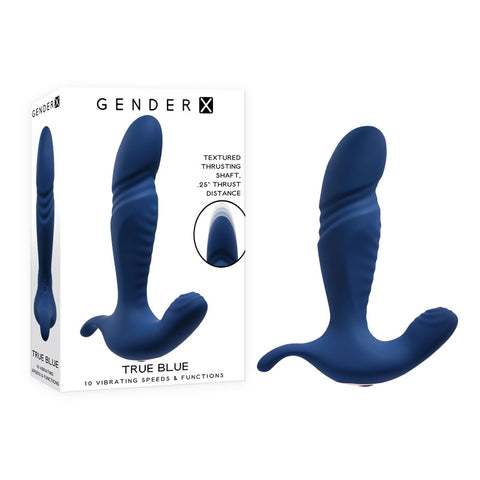 Gender X True 13.5 Centimeter USB Rechargeable Thrusting Prostate Massager Blue > Anal Range > Prostate Massagers