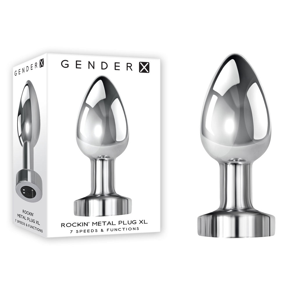 Gender X Rockin Metal Plug XL – USB Rechargeable Vibrating 10.5 cm XL Butt Plug Chrome > Anal Range > Oversized Anal Toys Main image