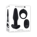 Gender X Teamwork (Black) – Remote-Controlled Vibrating Plug and Ring Set Black > Anal Range > Vibrating Butt Plugs