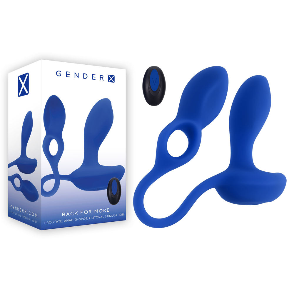 Gender X Back For More Dual USB Rechargeable Dual Stimulator with Wireless Remote Silicone Blue > Sex Toys > Couples Toys