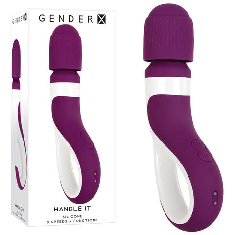 Gender X HANDLE IT - White USB Rechargeable Massager Wand 19cm Purple Electric Massager