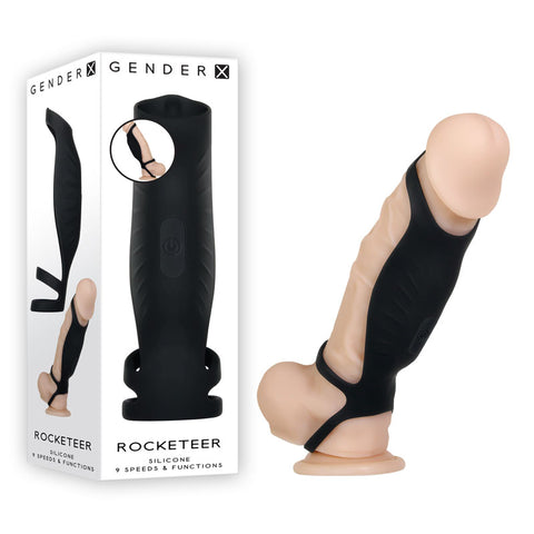 Gender X Rocketeer USB Rechargeable Vibrating Penis Sleeve Black SLEEVES