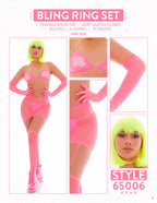 Pink Mesh Bling Ring Set with Pasties and Triangle Bikini Top > Clothes > Bodies and Playsuits