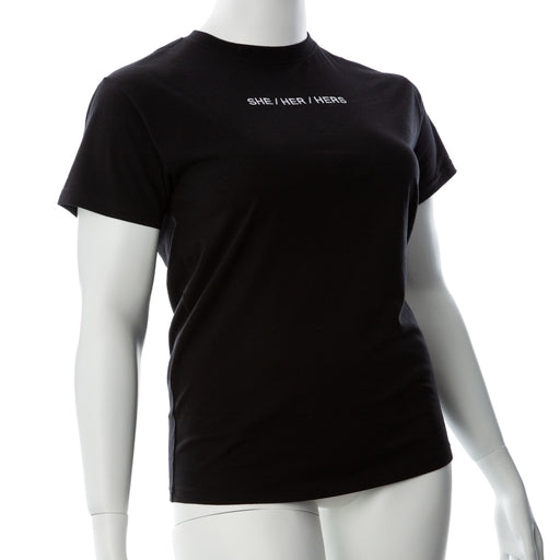 Gender Fluid Pronoun She Tee Shirt Small Black 100% Cotton Embroidered She Her Hers Tee > Gender > Bodywear Main image
