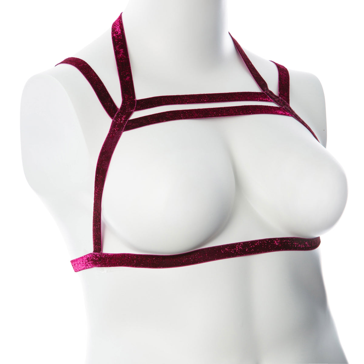 Gender Fluid Sugar Coated Harness S-L Metallic Raspberry Stretch Chest Harness > Clothes > Womens Harnesses