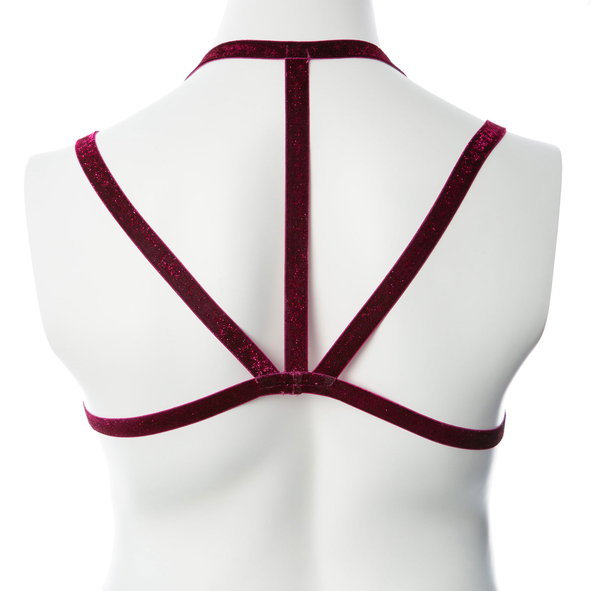 Gender Fluid Sugar Coated Harness S-L Metallic Raspberry Stretch Chest Harness > Clothes > Womens Harnesses