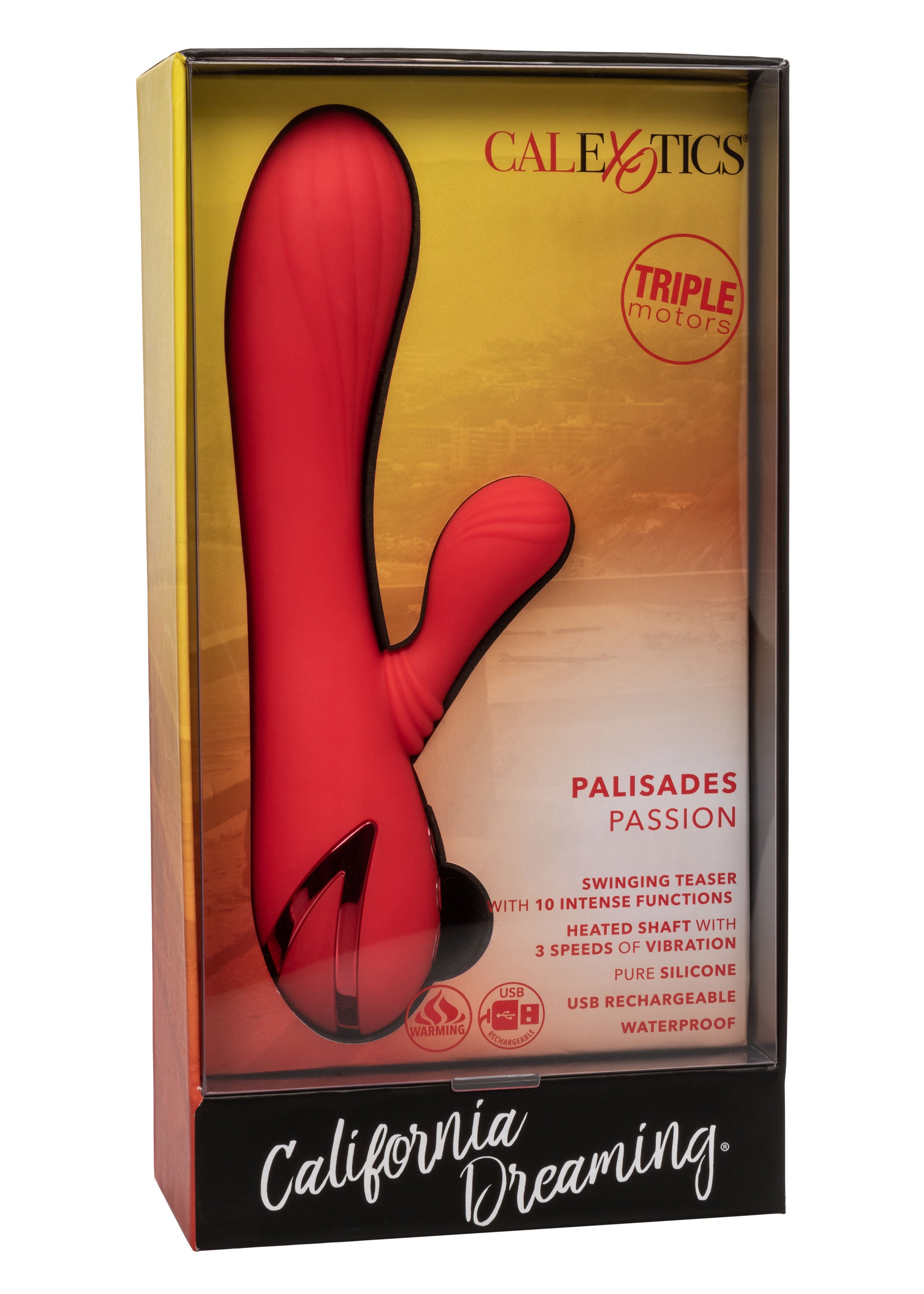 California Dreaming Palisades Passion Red Silicone Heated Massager with Swinging Teaser and Triple Motor Vibrations > Vibrators > Ladies > Rabbit