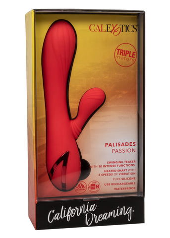 California Dreaming Palisades Passion Red Silicone Heated Massager with Swinging Teaser and Triple Motor Vibrations > Vibrators > Ladies > Rabbit