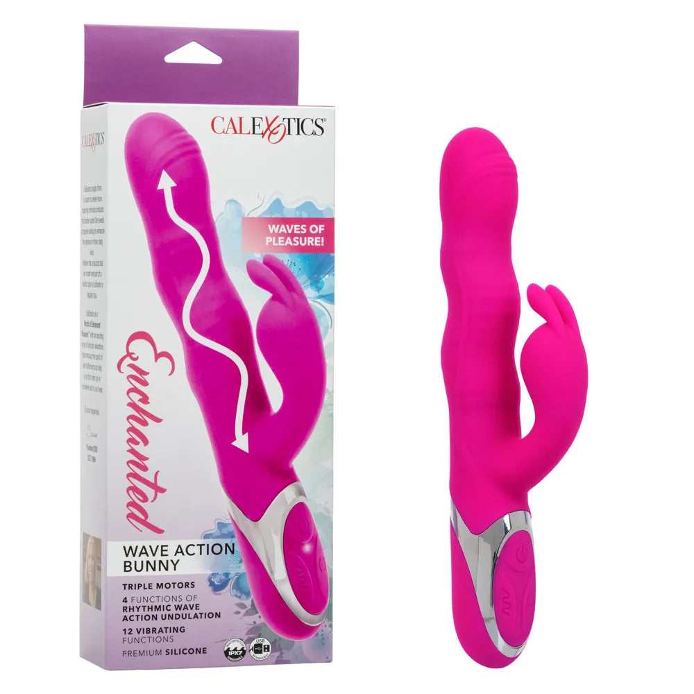 Enchanted Wave Action Bunny Pink 9.75 Inch Dual Motor Silicone Rabbit Vibrator > Vibrators > Ladies > Rabbit