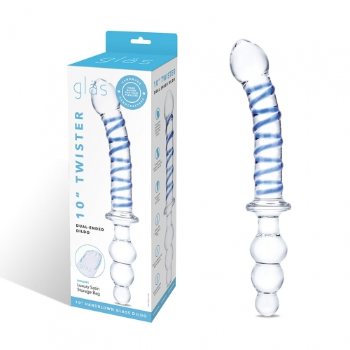Glas 10 Inch Twister Dual-Ended Glass Dildo with Blue Spiral Design DONGS Glass