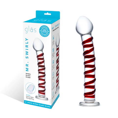 Glas 8 Inch Mr Swirly Spiral Red and Clear Glass Dildo DONGS Glass