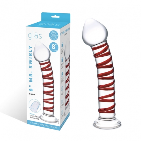 Glas 8 Inch Mr. Swirly Red Spiral Handblown Glass Dildo DONGS Glass
