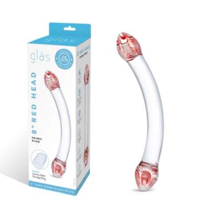 Glas 8 Inch Red Head Double Dildo Spiral Bulbous Glass Toy > Glass > Dildos