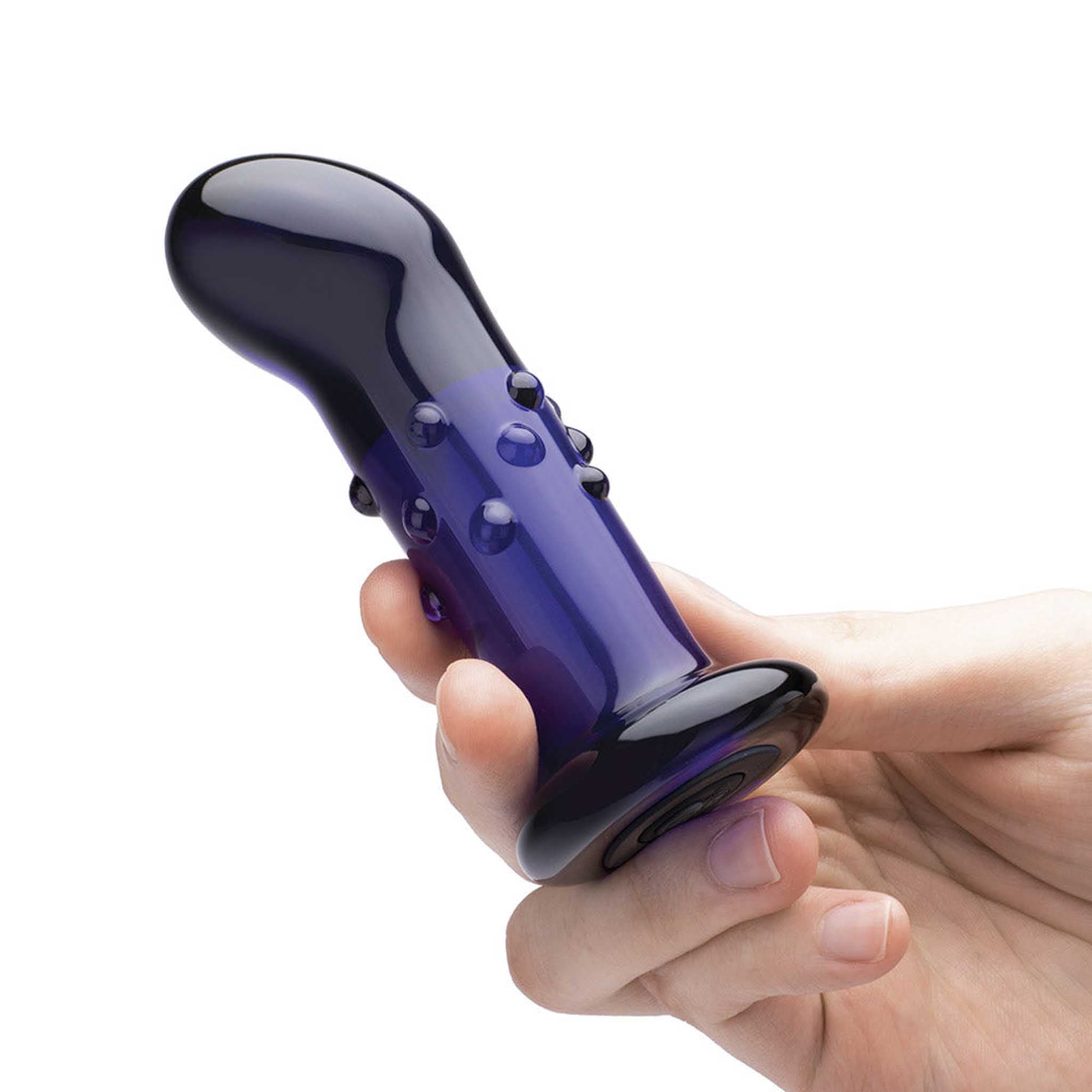 Glas Rechargeable Remote Controlled Vibrating Glass Dotted G-Spot/P-Spot Plug 4in - Blue