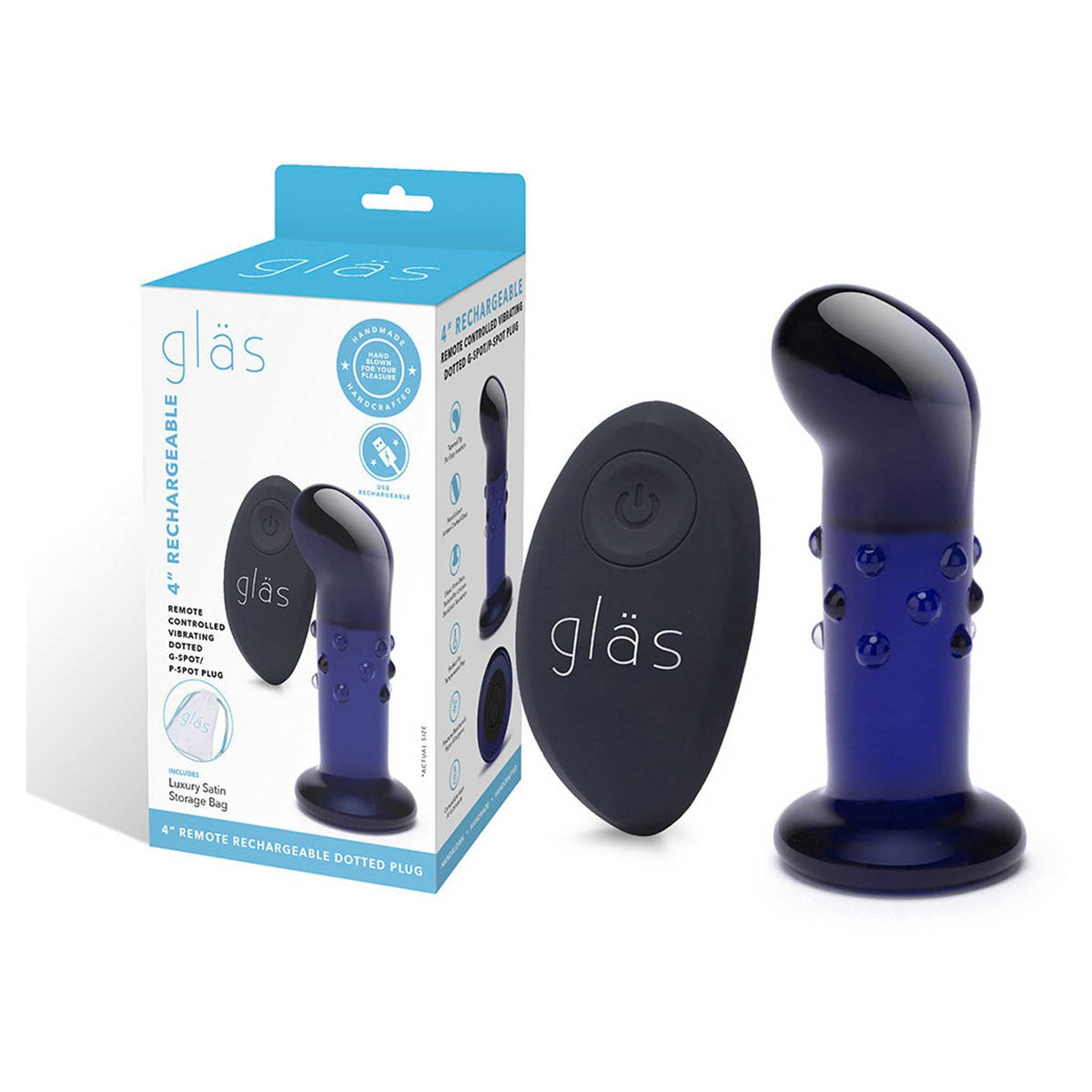 Glas 4 Inch Remote Controlled Vibrating Dotted G-Spot P-Spot Plug > Anal Range > Vibrating Butt Plugs