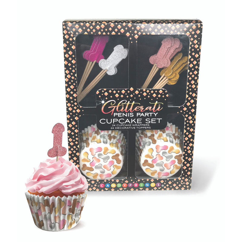 Glitterati Penis Party Cupcake Set of 24 > Novelties > Party Supplies
