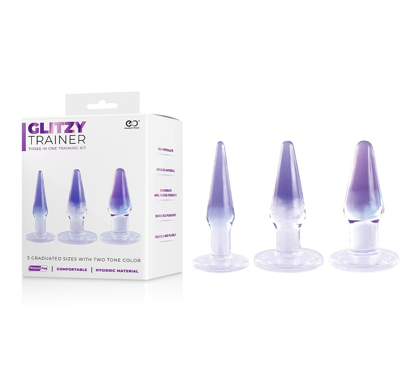 Glitzy Trainer 3 In 1 Dong 5 Inch Kit Purple With Three Graduated Sizes > Sex Toys > Dilators Main image