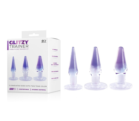 Glitzy Trainer 3 In 1 Dong 5 Inch Kit Purple With Three Graduated Sizes DONGS