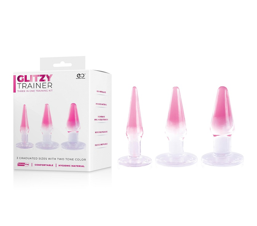 Glitzy Trainer 3 in 1 Dong 5 Inch Kit Pink with 3 Graduated Sizes and Two Tone Color > Sex Toys > Dilators Main image