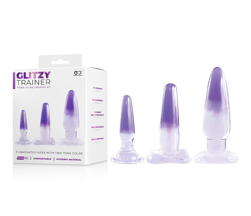 Glitzy Trainer 3 in 1 Dong Kit Set Purple with Three Graduated Sizes and Two Tone Color > Sex Toys > Dilators Main image