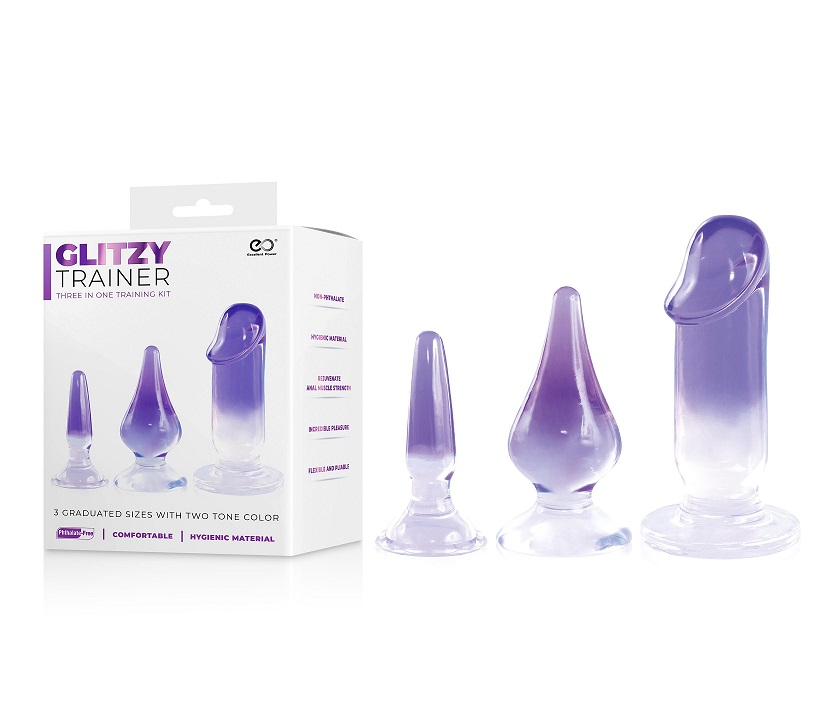 Glitzy Trainer 3 in 1 Dong Mixed Set Purple with 3 Graduated Sizes and Two Tone Color > Sex Toys > Dilators Main image