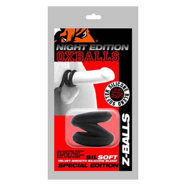 Z Balls Zig Zag Cock Ring and Ball Stretcher Night Edition Black > Sex Toys For Men > Ball Stretchers