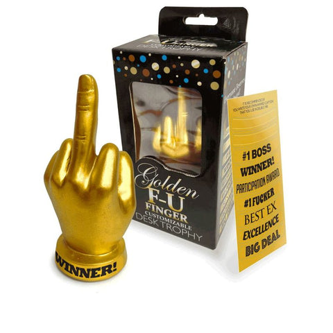Golden FU Finger Trophy 6 Inch Customizable Adult Toy Award Games
