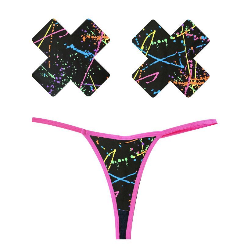 Graffiti Neon G-String and X Pastie Set – Breathable Festival Lingerie Set > Clothes > Pasties Main image