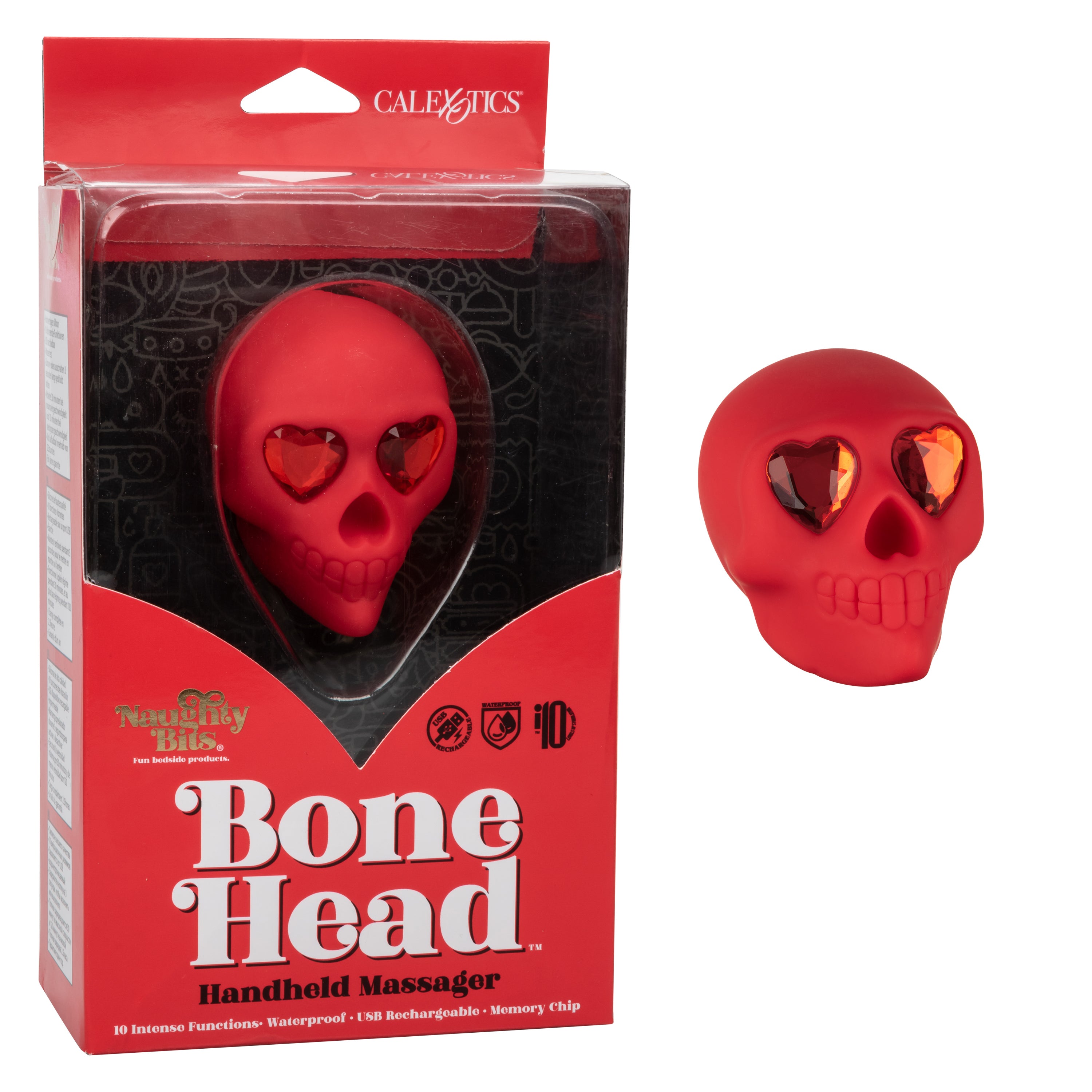Naughty Bits Bone Head Handheld Massager Red Silicone with 10 Vibration Functions Waterproof Rechargeable > Vibrators > Standard Vibrators