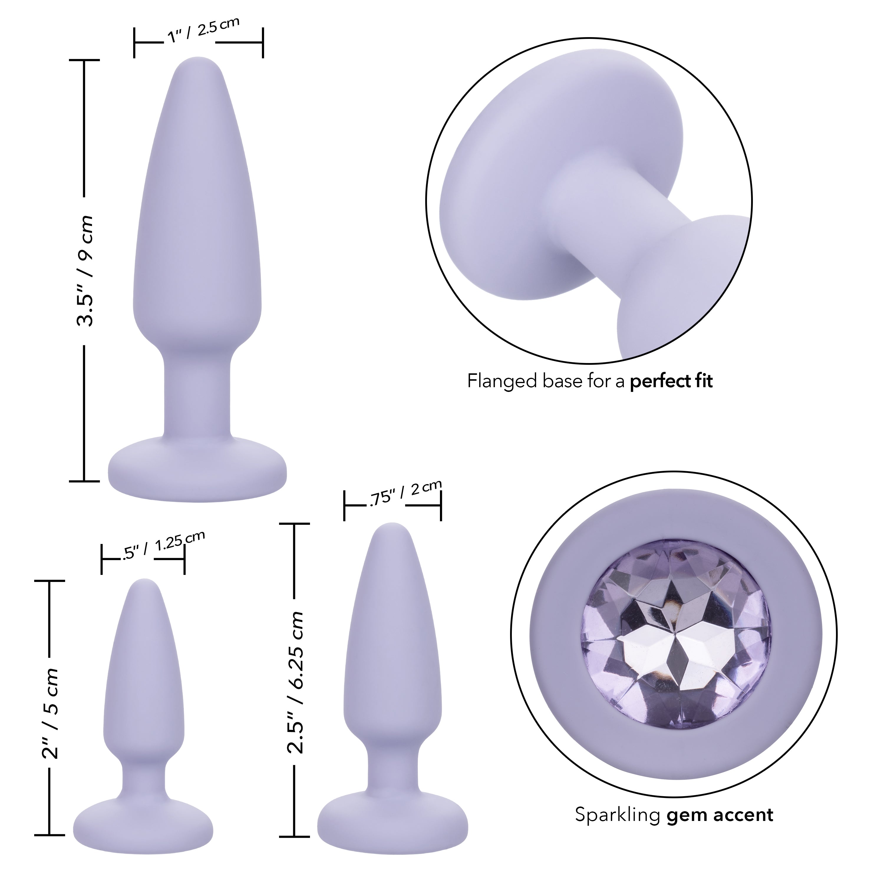 First Time Crystal Booty Kit Purple 3 Graduated Silicone Anal Plugs with Crystal Base > Anal Range > Jewel Butt Plugs