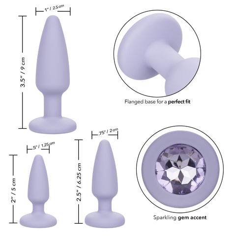 First Time Crystal Booty Kit Purple 3 Graduated Silicone Anal Plugs with Crystal Base > Anal Range > Jewel Butt Plugs