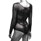 Radiance Plus Size Long Sleeve Black Mesh Rhinestone Body Suit Fits Up To 3X > Clothes > Plus Size Lingerie