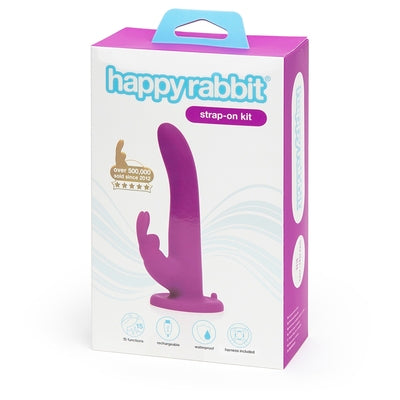 Happy Rabbit Rechargeable Vibrating Strap On Harness Set Purple Adjustable Fit Waterproof Default Title STRAP-ONS