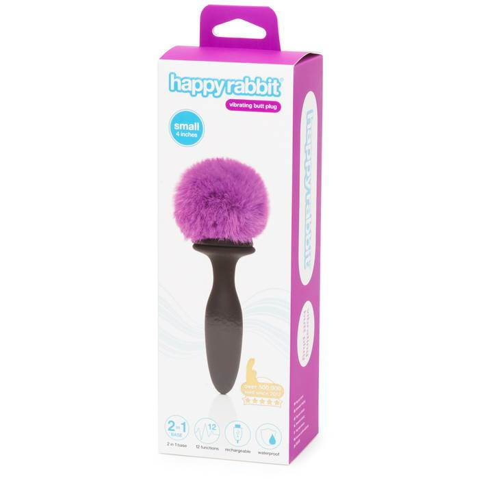 Happy Rabbit Rechargeable Vibrating Small Butt Plug Black with Purple Fluffy Tail Default Title > Anal Range > Jewel Butt Plugs