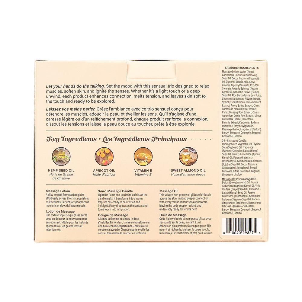 Hemp Seed Tranquility Trio – Lavender Scented Massage and Caress Kit > Essentials > Massage Gift Set