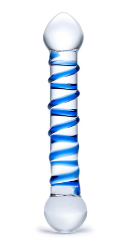 Glas 6.5 Inch Spiral Dildo with Blue Swirls Blue > Glass > Dildos