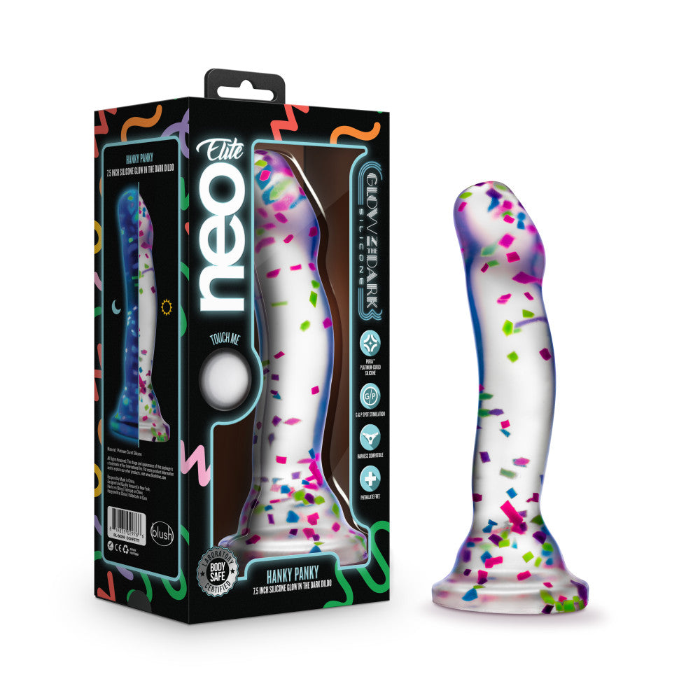 Hanky Panky Confetti Filled Clear 7.5" Dildo Glow in the Dark > Dildos > Realistic Dildos Main image