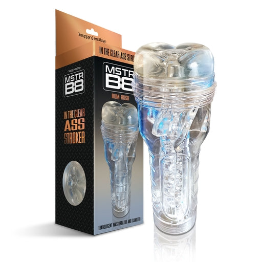 Happy Ending MSTR B8 In the Clear Anal Stroker Bum Rush Canister 10 Inch Transparent Sleeve with Ringed Grip Strokers - Manual
