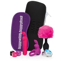 Happy Rabbit Couples Pleasure Kit 7 Piece with Vibrator, Cock Ring, Butt Plug, Dice Game, Menthol Balm, Blindfold, and Storage Case Games