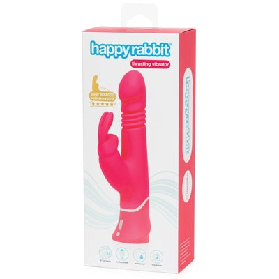 Happy Rabbit Thrusting Realistic Rechargeable Rabbit Vibrator Pink Soft Silicone 9 Vibration Modes 3 Thrusting Speeds USB Rechargeable Waterproof VIBRATORS-RABBIT-MULTI