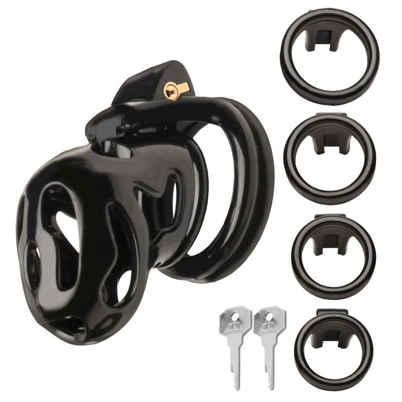 Hard Stop Double Ring Chastity Cage Black > Bondage Gear > Male Chastity