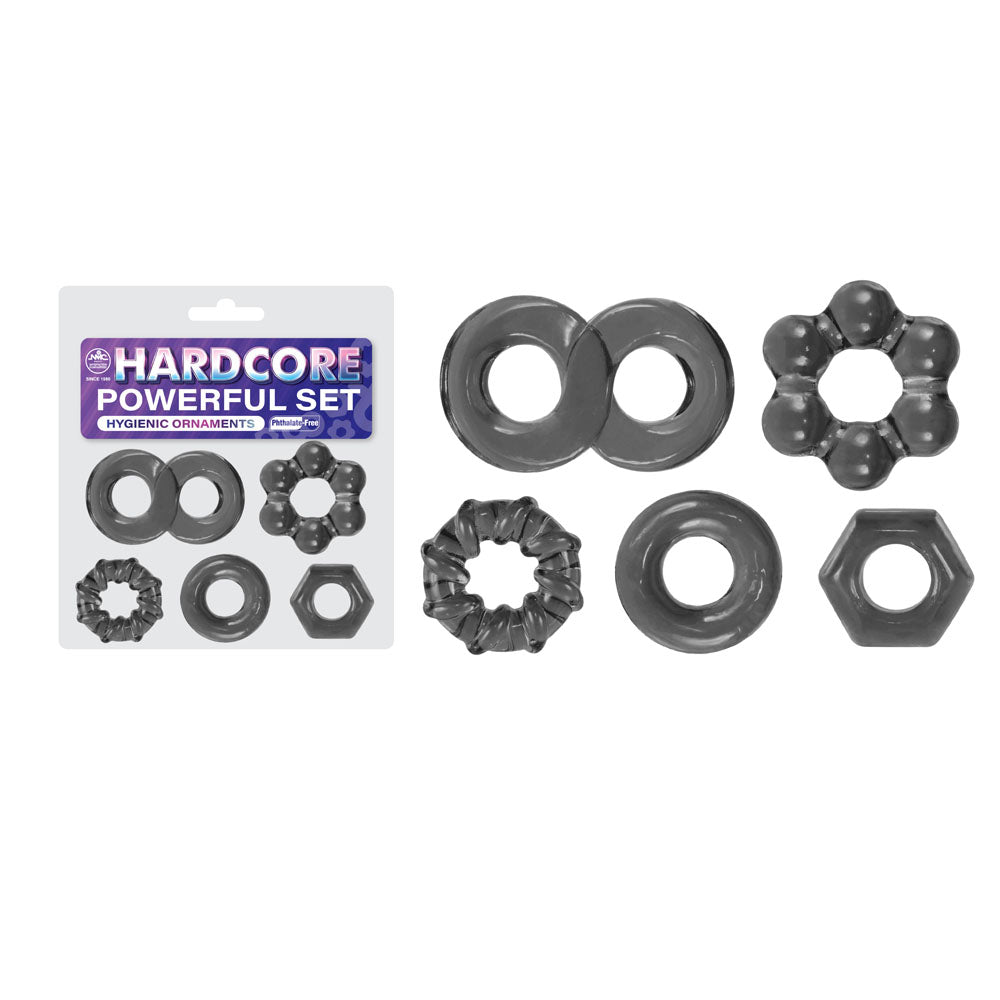 Hardcore Powerful Advanced Cock Ring Set of 5 in Smoke > Cock Ring > Sets