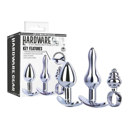 Hardware Gear Metal Butt Plug Kit 3 Pack Mini Silver Metal Butt Plugs with Spade, Beehive Ribbed, and Wave Bulge Designs > Anal Range > Butt Plug Kits