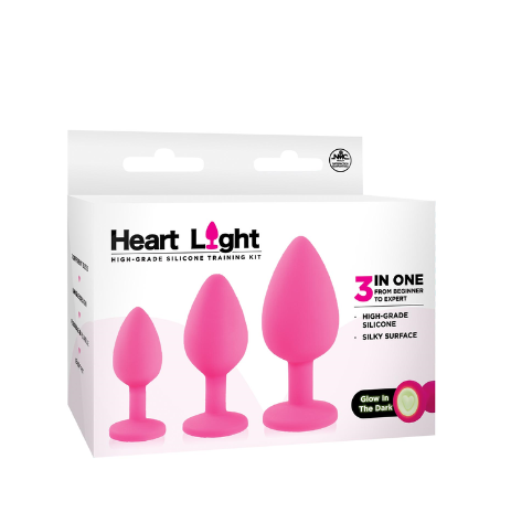 Heart Light Silicone Anal Training Kit Pink Glow in the Dark Flexible Sizes Small Medium Large > Anal Range > Butt Plug Kits