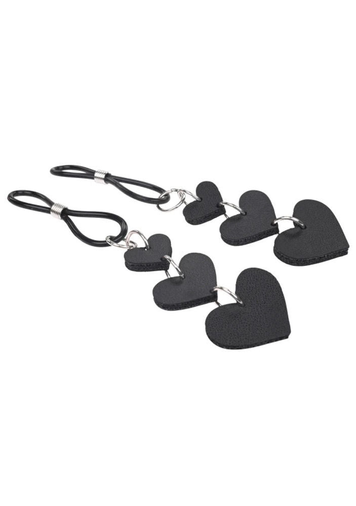 Heart Nipple Ties Black Faux Leather Sensual Adult Accessory > Sex Toys > Nipple Clips