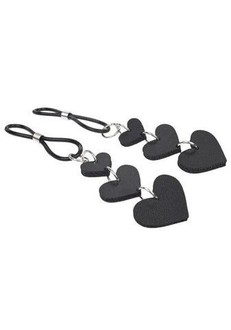 Heart Nipple Ties Black Faux Leather Sensual Adult Accessory Nipple Clamps