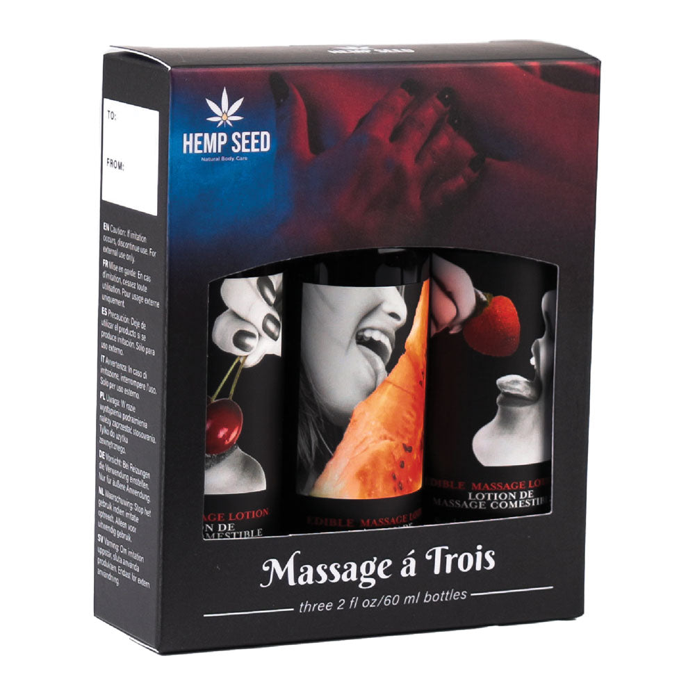 Hemp Seed Edible Massage A Trois (3 Bottle Set) – Edible Massage Lotion Kit > Essentials > Massage Gift Set