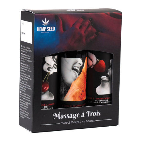Hemp Seed Edible Massage A Trois (3 Bottle Set) – Edible Massage Lotion Kit Massage Gift Set